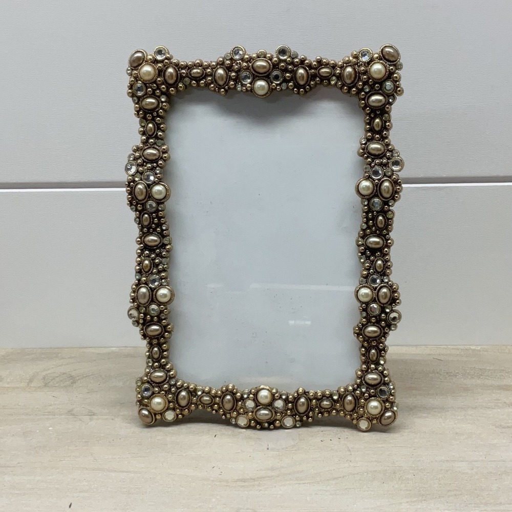 Bella Maison Emerald Ornate Gold Faux Pearl Rhinestone 4x6 Picture Frame 3B31-46